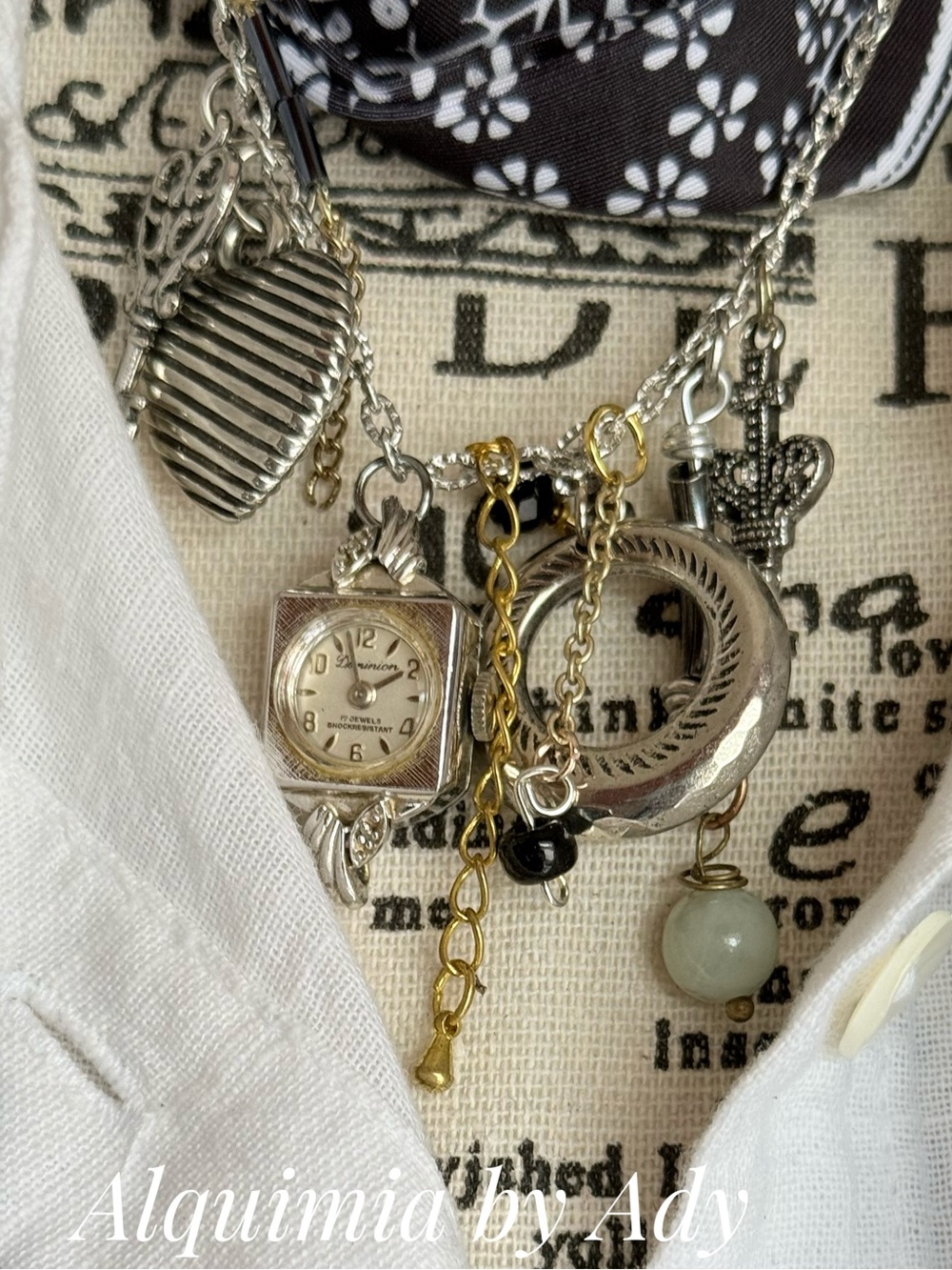 AMERICANA + Black paisley bandanna charms  necklace - Picture 12 of 13